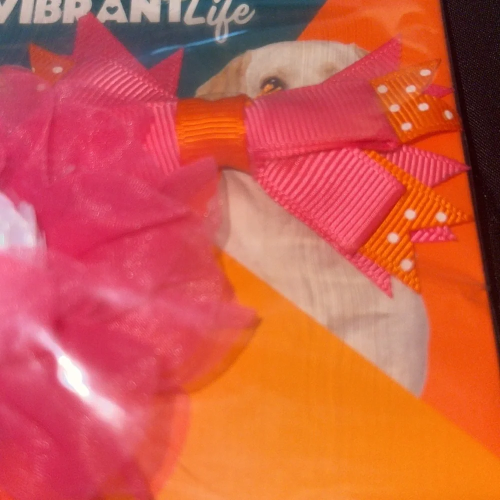 Vibrant Life Dog Flower Bow Collar Clip - Pink, Orange, & White - Set of three